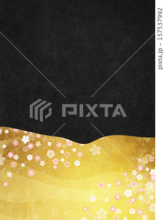 金箔と桜と黒い和紙 137537992