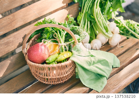 ベンチに置かれた野菜 ベンチに置かれた野菜 137538210
