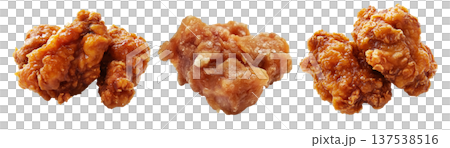 Crispy glazed fried chicken Karaage nuggets isolated on white transparent background. Concept of Asian cuisine and Japan Crispy glazed fried chicken Karaage nuggets isolated on white transparent background. Concept of Asian cuisine and Japan 137538516