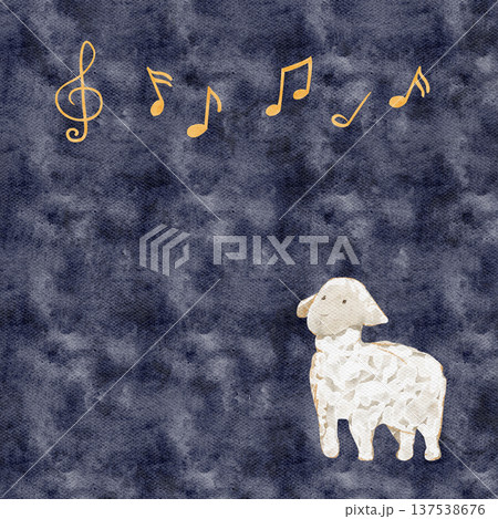 Lamb with musical notes and treble clef above. Watercolor square composition on textured blue background. Perfect for children themes, card, nursery decor, lullaby design, packaging, creative projects Lamb with musical notes and treble clef above. Watercolor square composition on textured blue background. Perfect for children themes, card, nursery decor, lullaby design, packaging, creative projects 137538676