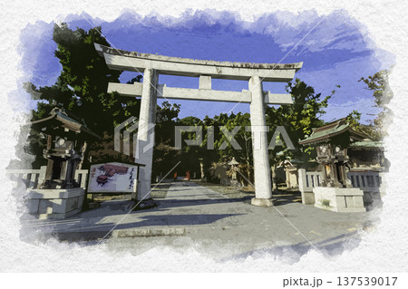 水彩画風 住吉神社 鳥居 山口県下関市 水彩画風 住吉神社 鳥居 山口県下関市 137539017