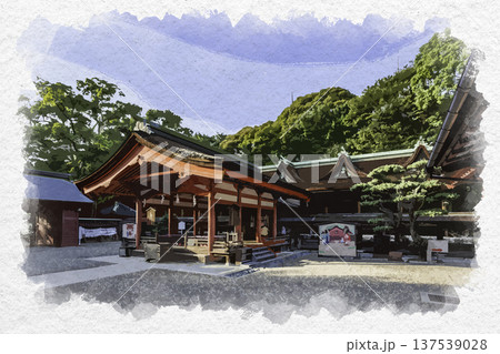 水彩画風 住吉神社 拝殿 山口県下関市 水彩画風 住吉神社 拝殿 山口県下関市 137539028