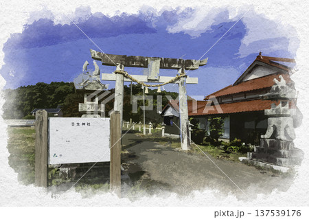 水彩画風 壬生神社 鳥居 山口県美祢市 水彩画風 壬生神社 鳥居 山口県美祢市 137539176
