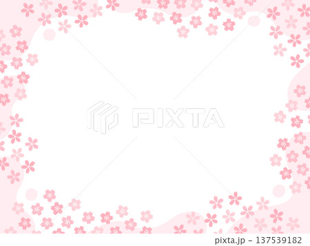 ピンクの桜と波状の柔らかい形のフレーム 137539182