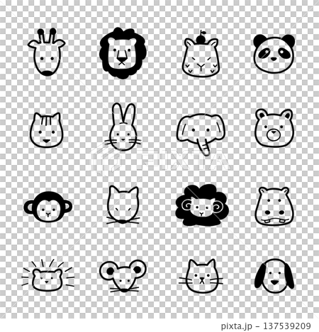 手繪動物扁平可愛線條畫臉部圖標 手繪動物扁平可愛線條畫臉部圖標 137539209