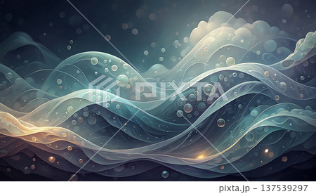 幻想的な流体ウェーブと浮遊バブルの抽象背景 137539297