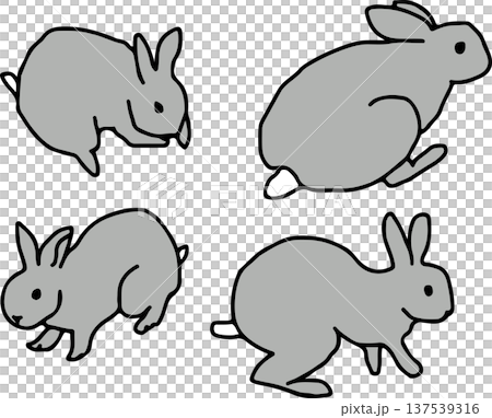 兎の動きのセットイラスト、線あり 137539316