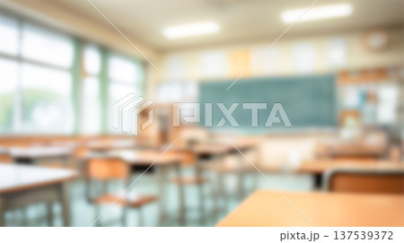 Blurred background of school office with desks and chairs, empty classroom interior for education and back to school 137539372
