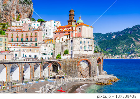 Amalfi, Italy. Atrani, small town on Tyrrhenian Sea coastline, Amalfitana region. 137539438
