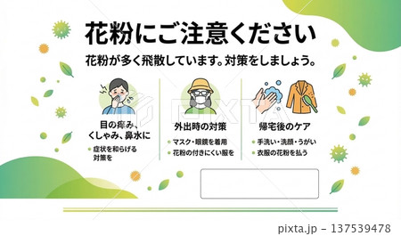 花粉症対策インフォグラフィック 症状と予防方法 春の健康管理 ポスター素材 137539478