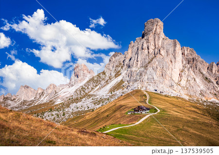 South Tyrol, Italy. Passo Giau and Ra Gusela, Dolomites Mountains 137539505