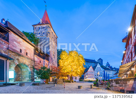 Nuremberg, Germany. Tiergartnertor Square and Kaiserburg Castle 137539562