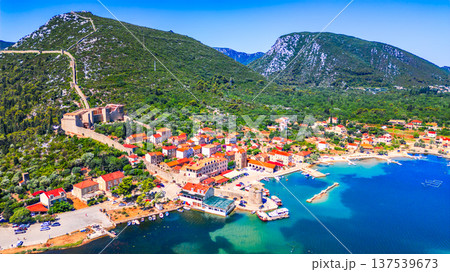 Mali Ston, Croatia - Aerial view of old town, Adriatic Sea coastline 137539673