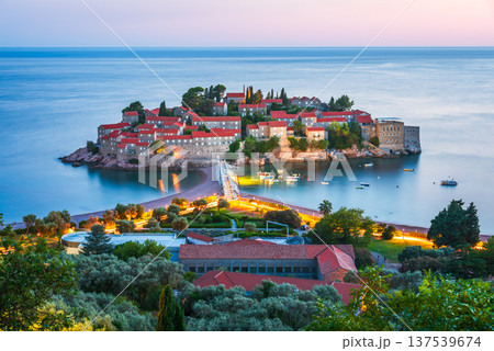 Montenegro. Adriatic coast, Bay of Budva, Island of Sveti Stefan. 137539674