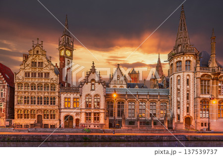 Ghent, Belgium. Graslei channel view, Leie River, Flanders. 137539737