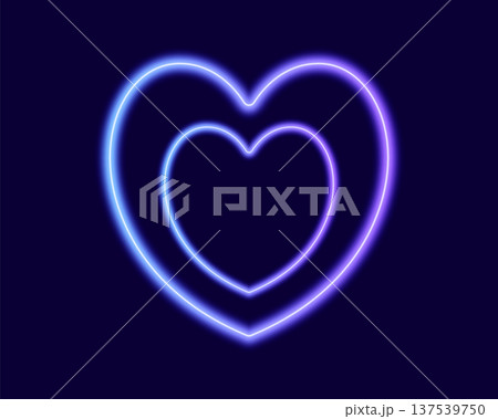 Glowing neon hearts set with glowing blue and purple light effects, futuristic portal gateway, vibrant and LED illumination border, abstract vector frame composition. Glowing neon hearts set with glowing blue and purple light effects, futuristic portal gateway, vibrant and LED illumination border, abstract vector frame composition. 137539750