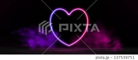 Neon heart with glowing pink and purple light effects, futuristic portal gateway, vibrant smoke and LED illumination. abstract vector frame composition. 137539751