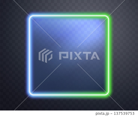 Glowing neon frame with glowing blue and green light effects, element for modern web interfaces and gaming designs with neon aesthetic, abstract vector frame composition. 137539753