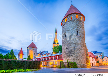 Tallinn, Estonia. Medieval fortified city in Europe, blue hour colors. Tallinn, Estonia. Medieval fortified city in Europe, blue hour colors. 137539816