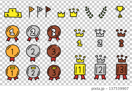手繪可愛皇冠和獎牌排名材料 137539907