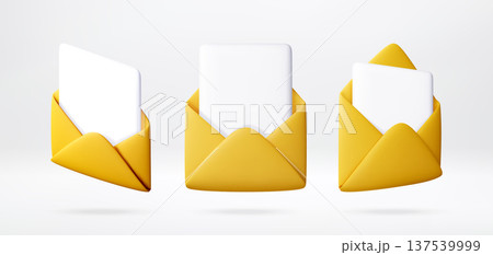 3D Three yellow envelopes with white paper sheets 3D Three yellow envelopes with white paper sheets 137539999