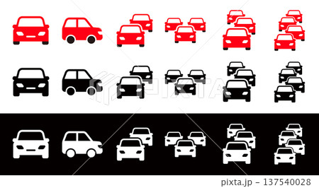 シンプルな車と交通渋滞のアイコンセット,道路の渋滞マーク 137540028