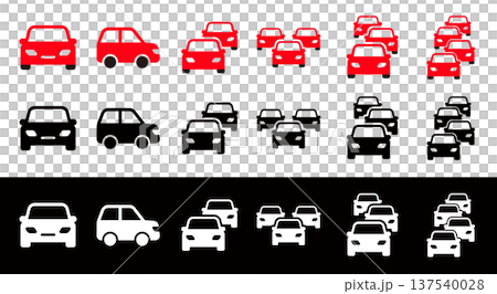 シンプルな車と交通渋滞のアイコンセット,道路の渋滞マーク 137540028