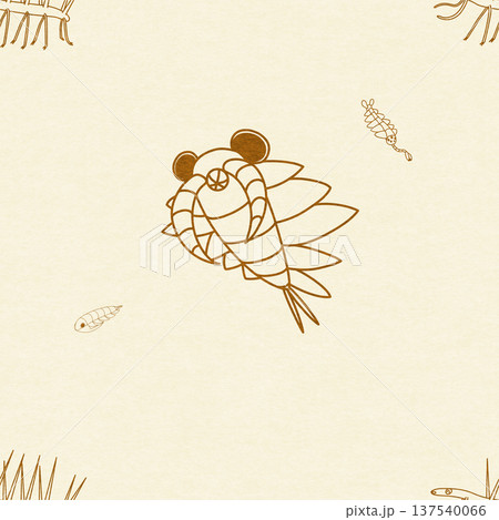 カンブリア紀生物のシームレスパターン背景素材 137540066