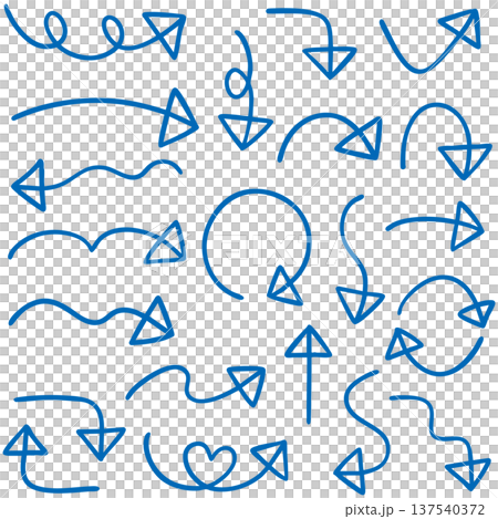 Illustration of a hand-drawn triangular arrow set with a line in the middle (blue) 137540372