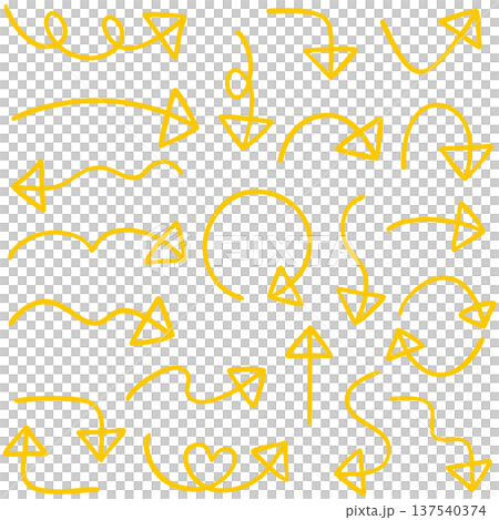 中線入り三角の手書き矢印セットのイラスト(黄色) 中線入り三角の手書き矢印セットのイラスト(黄色) 137540374