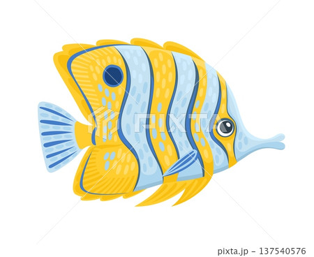 Butterflyfish sea underwater marine animal cartoon character. Coral reef aquatic creature cute personage, ocean water wildlife funny vector character. Sea underwater aquatic animal cheerful mascot 137540576