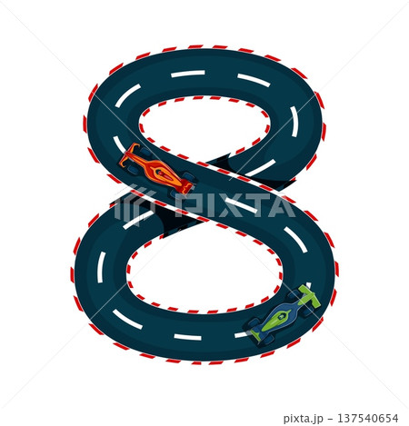 Car racing font type track road and vehicles number 8 eight. Automobile motorsport font vector digit, auto race typeface numeral symbol. Car road racing type number or typography figure Car racing font type track road and vehicles number 8 eight. Automobile motorsport font vector digit, auto race typeface numeral symbol. Car road racing type number or typography figure 137540654