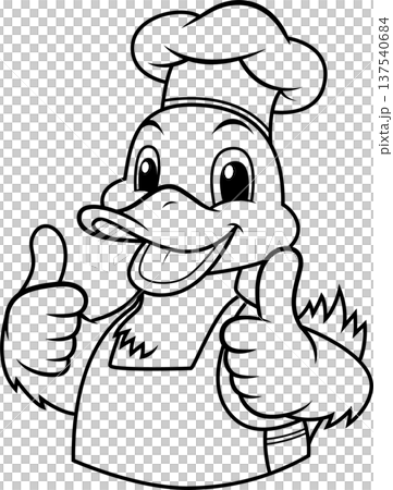 Happy Cartoon Duck Chef Giving Thumbs Up Line Art Happy Cartoon Duck Chef Giving Thumbs Up Line Art 137540684