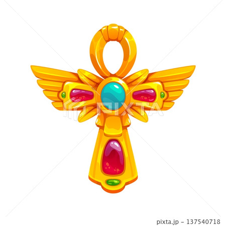 Cartoon Egypt Ankh cross amulet with wings and glowing gemstones. Vector Egypt game icon asset, ancient Egyptian treasure, mystical artifact. Fantasy relic of mythology and historic ceremonial culture Cartoon Egypt Ankh cross amulet with wings and glowing gemstones. Vector Egypt game icon asset, ancient Egyptian treasure, mystical artifact. Fantasy relic of mythology and historic ceremonial culture 137540718