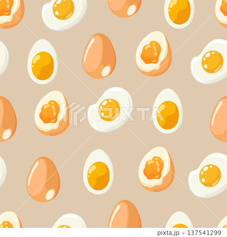 Beige eggs seamless pattern. Flat vector clipart, illustration with isolated background. 137541299