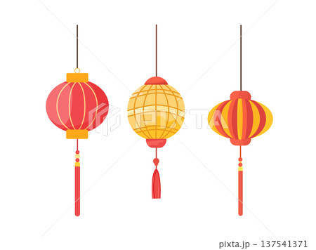 Red Chinese Lamps. Flat vector clipart, illustration with isolated background. Red Chinese Lamps. Flat vector clipart, illustration with isolated background. 137541371