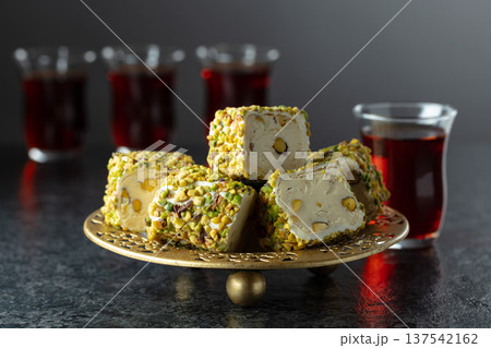 Traditional Turkish delights and black tea. Traditional Turkish delights and black tea. 137542162
