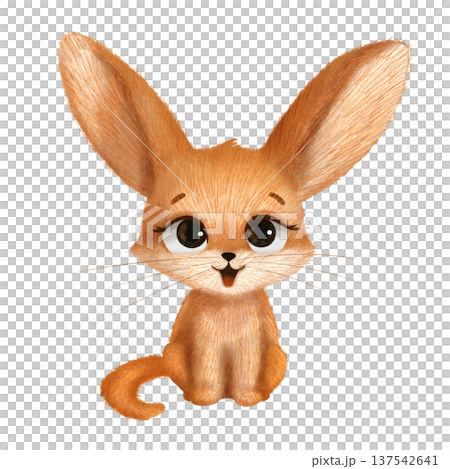 Fennec, sand fox, baby. Cartoon character. Watercolor, pastel, pencil. Cute, delicate illustration in a simple, flat style. Isolated. A design element for printing, prints, products, wallpapers 137542641