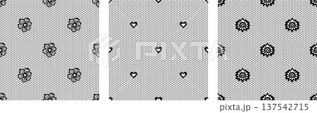 Lace Vintage Seamless Pattern Set Ornate Coquette Girly Flower Heart Vector Background For Greeting Card And Invitation. Love Wedding Romantic Guipure Lace Vintage Seamless Pattern Set Ornate Coquette Girly Flower Heart Vector Background For Greeting Card And Invitation. Love Wedding Romantic Guipure 137542715