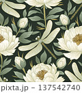 Vintage Peony And Dragonfly Seamless Pattern Whimsical Botanical Garden Elegant Vector 137542740