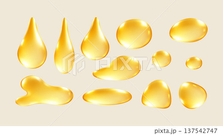 Golden Liquid Drops 3d Set Realistic Honey Oil drop Serum Glossy Vector Element Collection Golden Liquid Drops 3d Set Realistic Honey Oil drop Serum Glossy Vector Element Collection 137542747