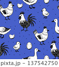 Chicken Rooster Hen Duck Goose Rustic Doodle Seamless Farm Bird Pattern Livestock Hand Drawn Vector 137542750