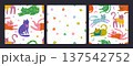 Whimsical Cute Cat Seamless Pattern Set With Floral Elements Cartoon Vector Background 137542752