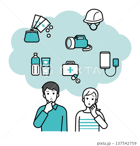 防災用品を考える男女のイラスト 137542759