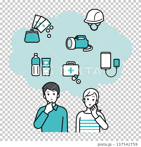 防災用品を考える男女のイラスト 137542759