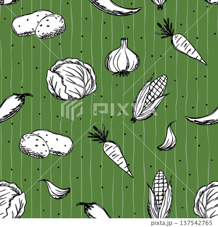 Farm Vegetable Seamless Pattern With Hand Drawn Vegetables Rustic Doodle Cottagecore Food 137542765