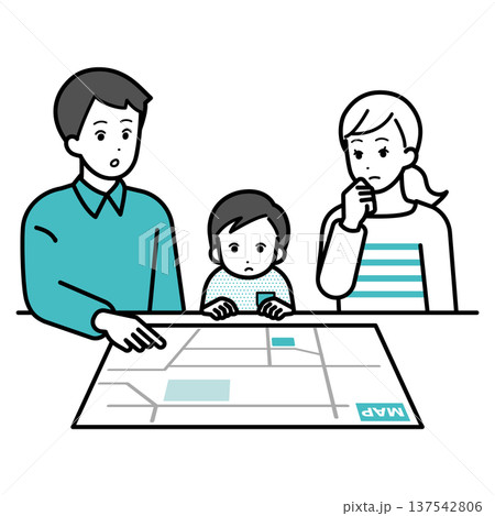 ハザードマップを確認する親子のイラスト ハザードマップを確認する親子のイラスト 137542806