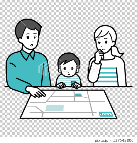 Illustration of a parent and child checking a hazard map Illustration of a parent and child checking a hazard map 137542806