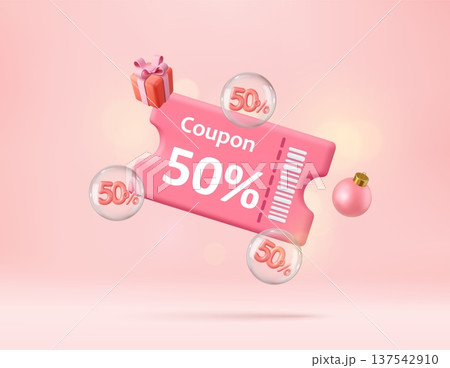 3D Coupon with Floating Discount Bubbles. 3D Coupon with Floating Discount Bubbles. 137542910