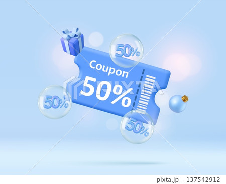 3D Coupon with Floating Discount Bubbles 137542912